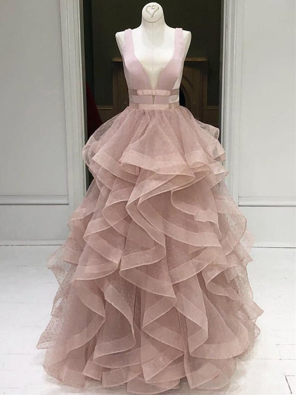 Classic Ruffled Sleeveless A-line Dusty Rose Ball Gown, Evening Dress, AlineBridal Classic Ruffled Sleeveless A-line Dusty Rose Ball Gown, Evening Dress, AlineBridal