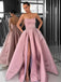 Dusty Pink Satin Strapless Pockets Ball Gown Prom Dresses,PD00151