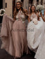 Dusty Pink Tulle Mint Applique Spaghetti Strap Backless Bridesmaid Dresses, AB4113