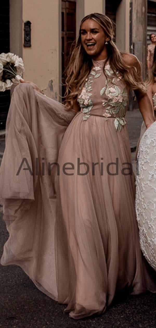Dusty Pink Tulle Mint Applique Spaghetti Strap Backless Bridesmaid Dre AlineBridal Dusty Pink Tulle Mint Applique Spaghetti Strap Backless Bridesmaid Dre AlineBridal