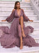 Dusty Purple Chiffon Long Sleeve Fashion Elegant Prom Dresses,PD00346