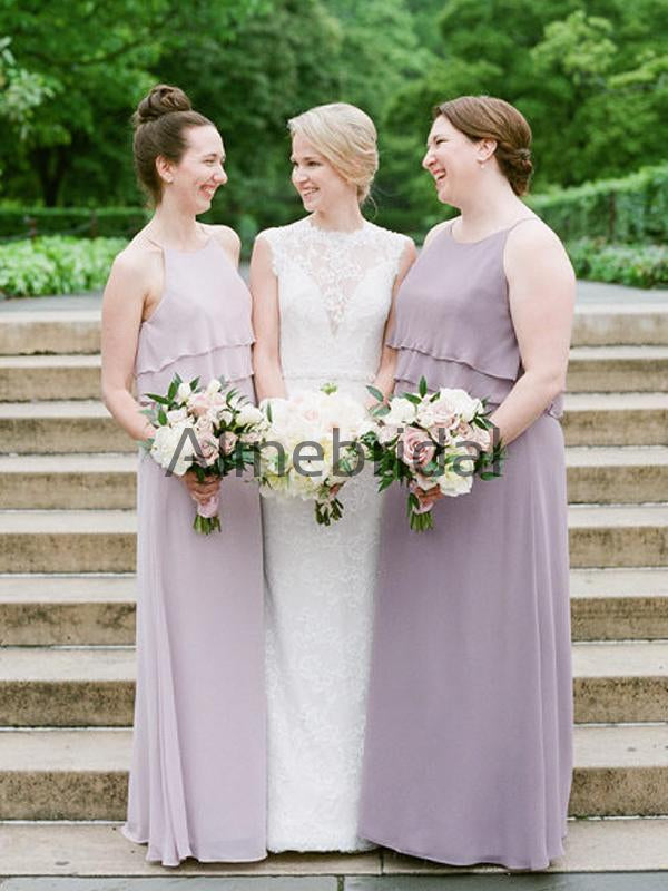 Dusty Purple Chiffon Spaghetti Strap A-line Long Bridesmaid Dresses, A AlineBridal Dusty Purple Chiffon Spaghetti Strap A-line Long Bridesmaid Dresses, A AlineBridal