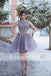 Dusty Purple Organza Lace With Beads Backless Homecoming Dresses, HD0002