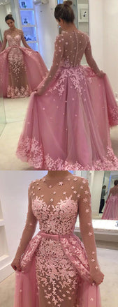 Dusty Rose Appliques Detachable Over-skirt Illusion Prom Dresses ,PD00127