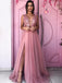 Dusty Rose Beading Tulle Sleeveless A-line Prom Dresses,PD00187