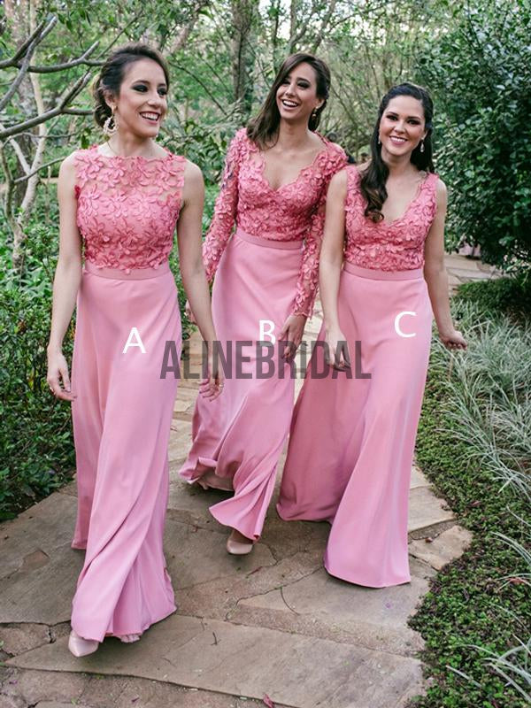 Dusty Rose Lace Jersey Mismatched Sheath Bridesmaid Dresses