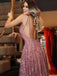 Dusty Rose Lace Sexy Backless Spaghetti Strap A-line Party Prom Dresses, PD00150