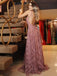 Dusty Rose Lace Sexy Backless Spaghetti Strap A-line Party Prom Dresses, PD00150