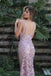 Dusty Rose Lace Spaghetti Strap Sheath Long Prom Dresses.PD00242