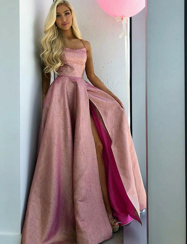 Dusty Rose Spaghetti Strap Lace Up Back Ball Gown Prom Dresses ,PD0019 AlineBridal Dusty Rose Spaghetti Strap Lace Up Back Ball Gown Prom Dresses ,PD0019 AlineBridal