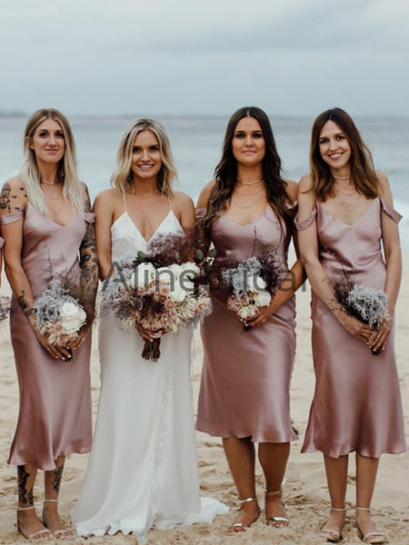Dusty Rose Spaghetti Strap Off Shoulder Knee Length Bridesmaid Dresses AlineBridal Dusty Rose Spaghetti Strap Off Shoulder Knee Length Bridesmaid Dresses AlineBridal