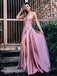 Dusty Rose Spaghetti Strap Slit A-line Simple Cheap Prom Dresses.PD00254
