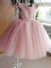 Dusty Rose Tulle Beading Cap Sleeve With Bowknot Flower Girl Dresses, FGS141