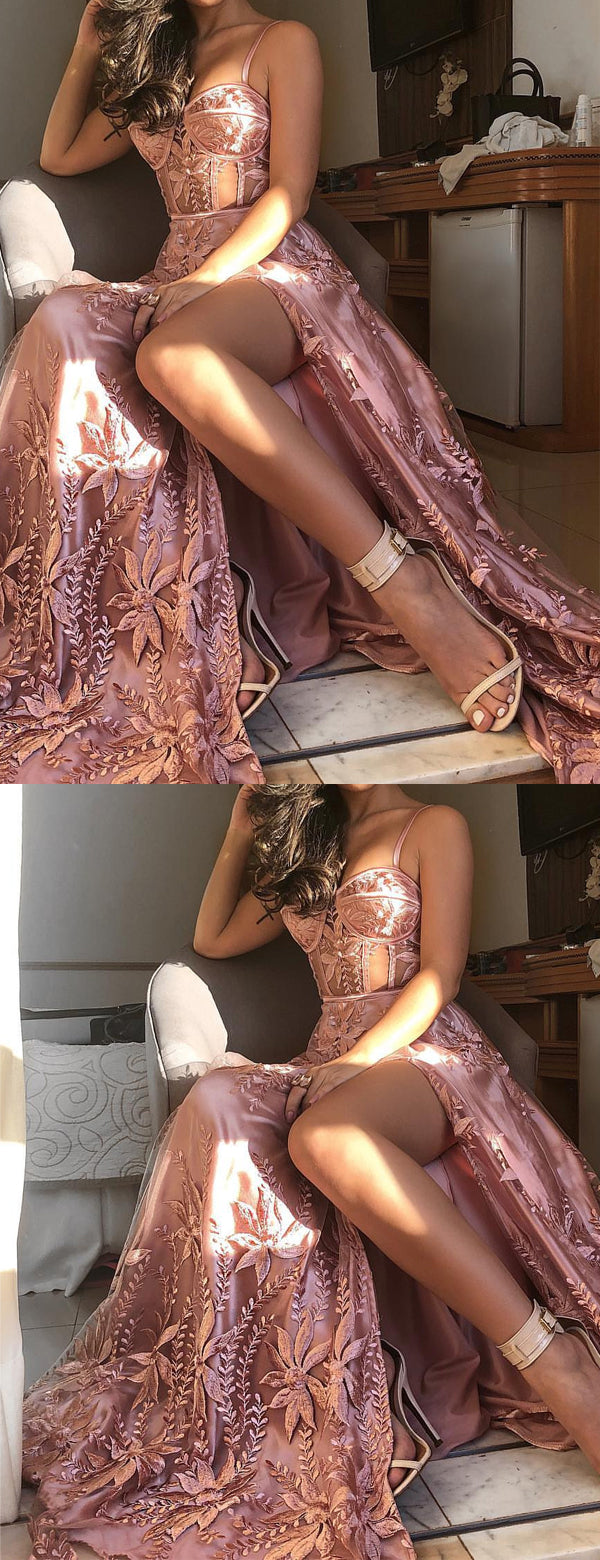 Spaghetti Strap Fitted Lacing Back Dress Dusty Rose main image 1