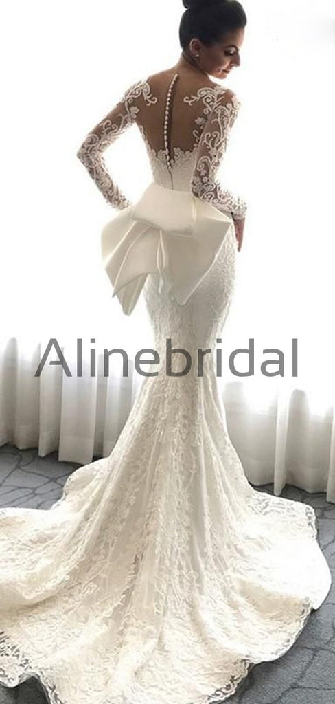 Elegant Long Sleeves Lace Mermaid Long Wedding Dresses WD0573