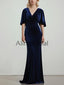 Elegant Mermaid Blue Velvet Half Sleeves Long Bridesmaid Dresses AB4241