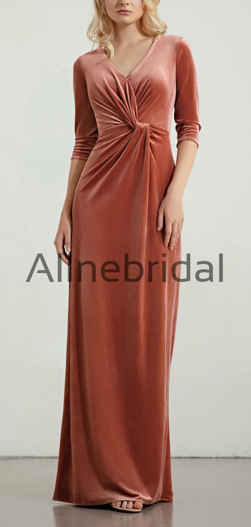 Elegant Mermaid V-Neck Velvet Long Sleeves Bridesmaid Dresses AB4242