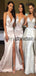 Elegant Sexy Spaghetti Strap Shinning Split Mermaid Long Bridesmaid Dresses , AB4000