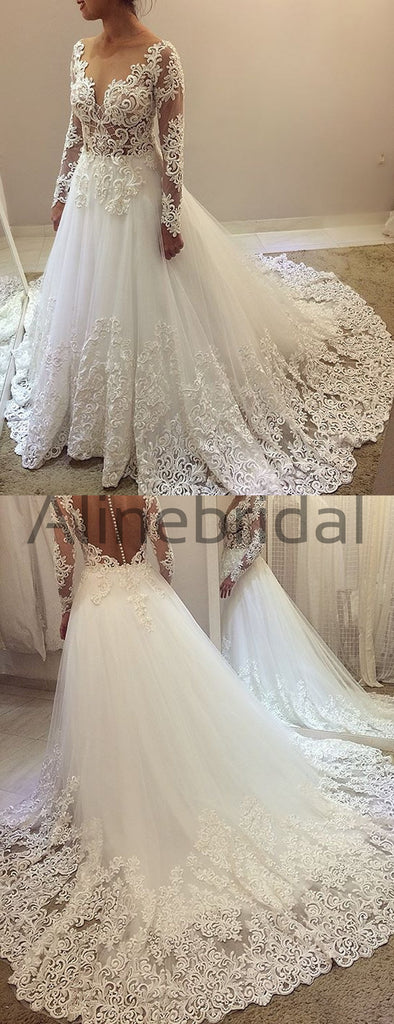 Elegant Beading Lace Long Sleeve Ball Gown Wedding Dresses, AB1505