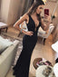 Elegant Black Mermaid Deep V-neck Sleeveless Formal Party Prom Dresses,PD0175