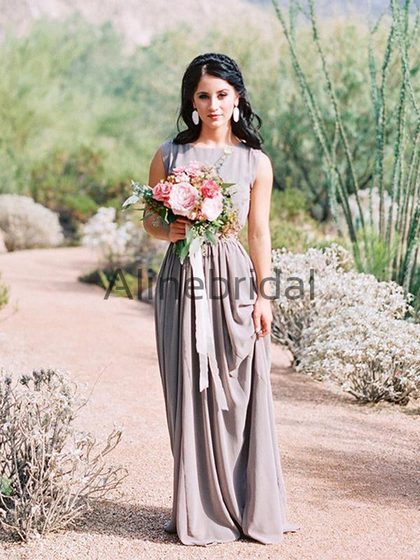 Elegant Chiffon Sleeveless Round Neckline Simple Long Bridesmaid Dress AlineBridal Elegant Chiffon Sleeveless Round Neckline Simple Long Bridesmaid Dress AlineBridal