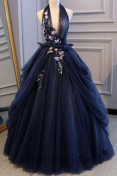 Elegant Halter Strapless Sleeveless A-line Long Prom Dress, PD3601