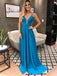 Elegant Simple Blue Elastic Satin Spaghetti Strap A-line Prom Dresses,PD00298