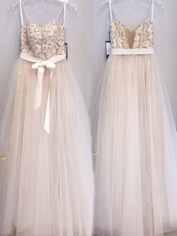 Elegant Spaghetti Straps Appliques Sequins High Waist With Sash A-line Long Prom Dresses. AB1082