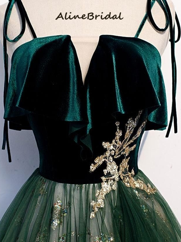 Elegant Spaghetti Strap Tulle A-line Long Prom Dress, PD3025