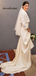 Elegant Three-quarter Sleeve Long Satin Wedding Dress, WD3006