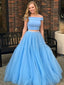 Fashion  Blue Off Shoulder Two Piece Beaded Prom Gown Dresses,PD00039