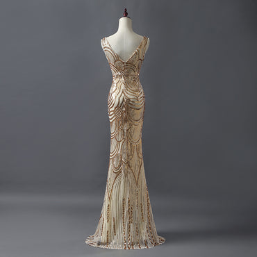 Fashion Charming Sparkly Golden Sequins Mermaid V-neck Formal Evening Party  Prom Dresses,PD00026
