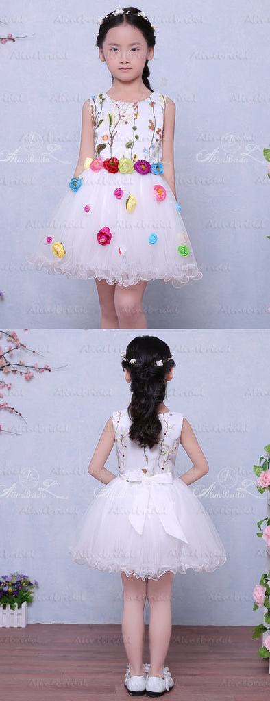 Fashion Embroidery Colorful Handmade Flower Belt Lovely Flower Girl Dresses, FGS124