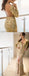 Fashion Gold Sequin Long Sleeve See Through Back Long Prom Dresses ,PD00299