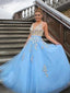 Fashion Tiffany  Blue colorful Handmade Flower Appliques  Prom Dresses,PD00062