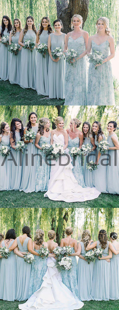 Floral Prints Chiffon Mismatched A-line Long Bridesmaid Dresses, AB4119