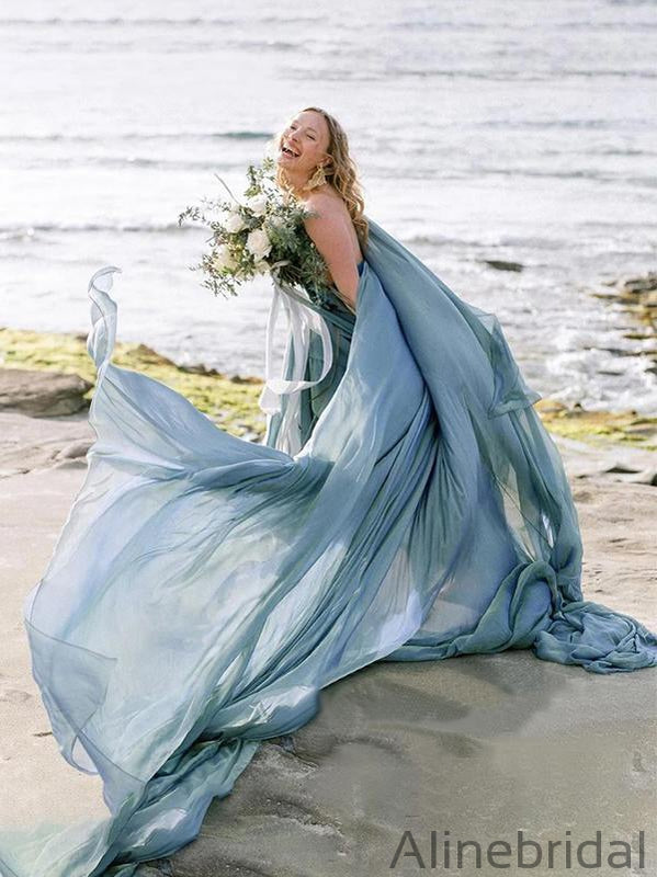 Flowy Chiffon Blue Rustic A-line Wedding Dresses Beach Wedding Gown, P AlineBridal Flowy Chiffon Blue Rustic A-line Wedding Dresses Beach Wedding Gown, P AlineBridal