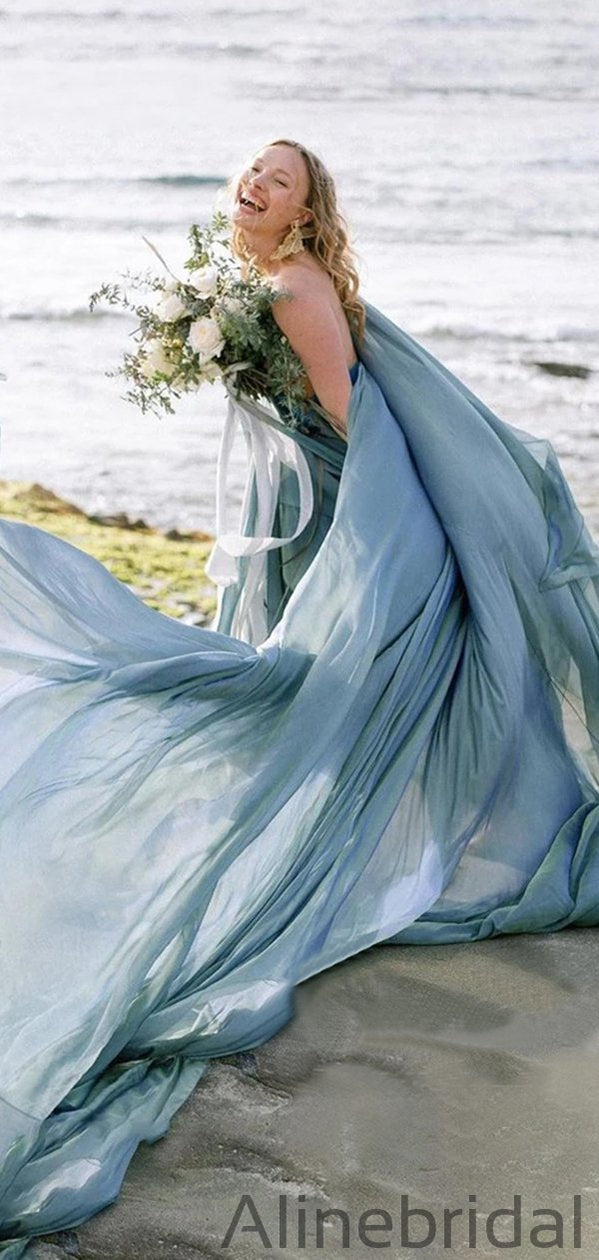 Flowy Chiffon Blue Rustic A-line Wedding Dresses Beach Wedding Gown, P AlineBridal Flowy Chiffon Blue Rustic A-line Wedding Dresses Beach Wedding Gown, P AlineBridal