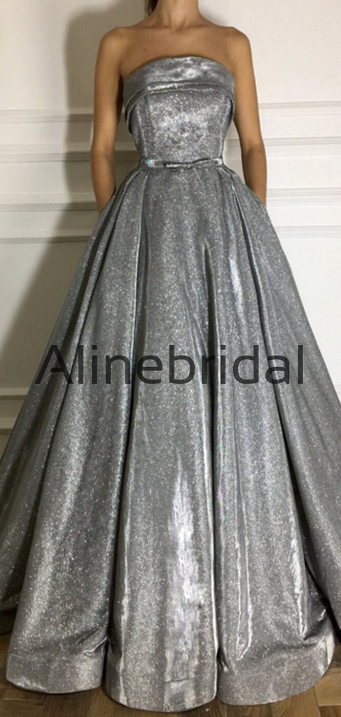 Formal Strapless Gray Sequin Long Evening Dresses For Prom Party PD1005