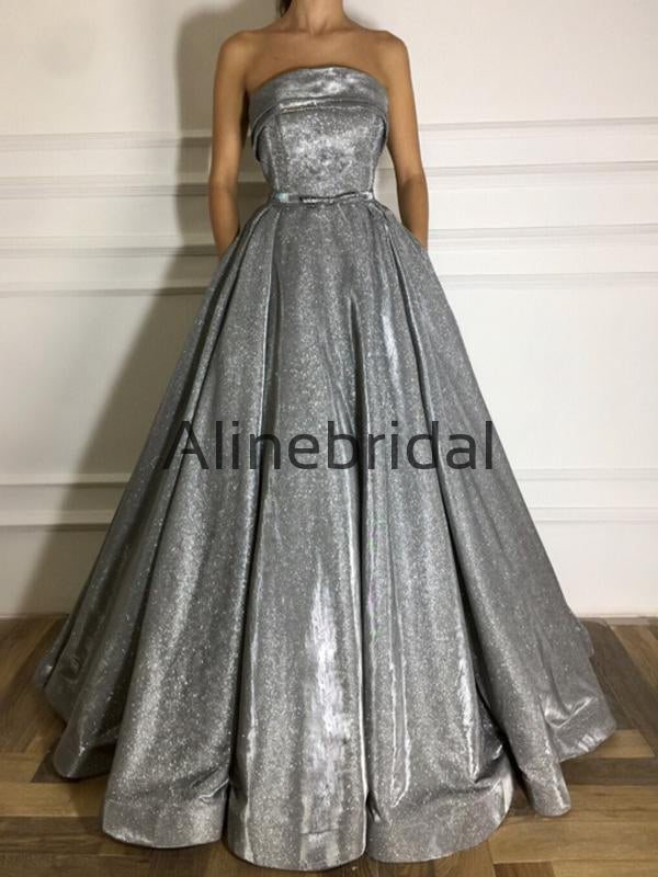 Formal Strapless Gray Sequin Long Evening Dresses For Prom Party PD1005