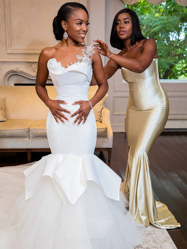 Gold Simple Mermaid Long Bridesmaid Dresses AB4250 AlineBridal Gold Simple Mermaid Long Bridesmaid Dresses AB4250 AlineBridal