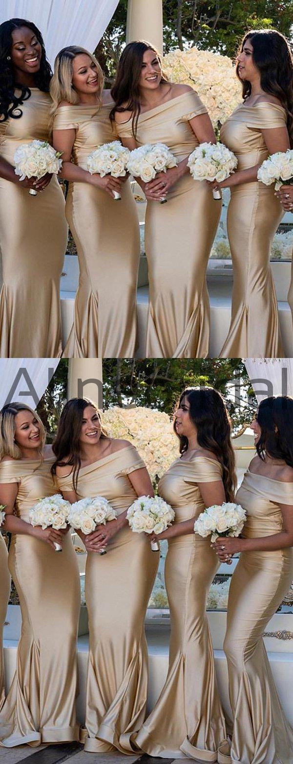 Elegant Champagne Off Shoulder Mermaid Bridesmaid Dresses, AB4065 AlineBridal Elegant Champagne Off Shoulder Mermaid Bridesmaid Dresses, AB4065 AlineBridal