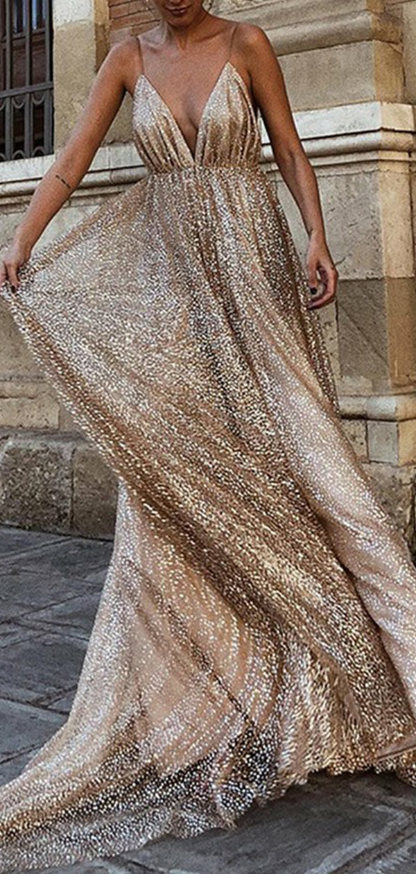 Gold Sequin Spaghetti Strap Backless Shiny Prom Dresses, PD00178 AlineBridal Gold Sequin Spaghetti Strap Backless Shiny Prom Dresses, PD00178 AlineBridal