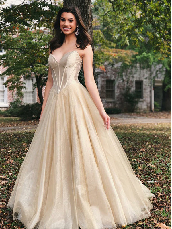 Gold Velvet Tulle Strapless Empire Waist Prom Dresses,PD00174 – AlineBridal