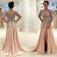 Gorgeous Beaded V-neck V-back Long Sleeve Split Prom Dresses,PD00071