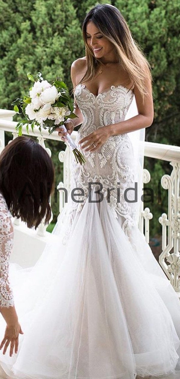 Gorgeous Beading Lace Sweetheart Strapless Mermaid Wedding Dresses, AB –  AlineBridal