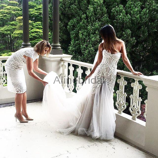 Gorgeous Beading Lace Sweetheart Strapless Mermaid Wedding Dresses, AB AlineBridal Gorgeous Beading Lace Sweetheart Strapless Mermaid Wedding Dresses, AB AlineBridal