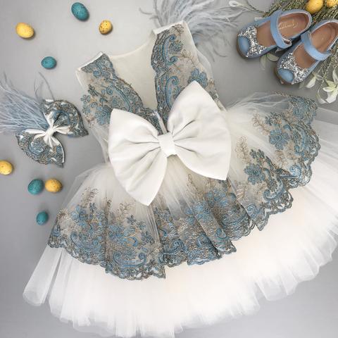 Gorgeous Gold And Dusty Blue Lace Ivory Tulle Satin Bow Knot Flower Gi AlineBridal Gorgeous Gold And Dusty Blue Lace Ivory Tulle Satin Bow Knot Flower Gi AlineBridal