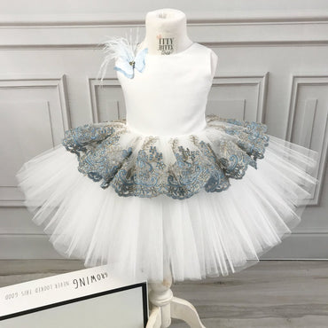 Round Neckline Sleeveless Beige Tulle Lace Flower Girl Dresses, Affordable Little Girl Dresses, FG058