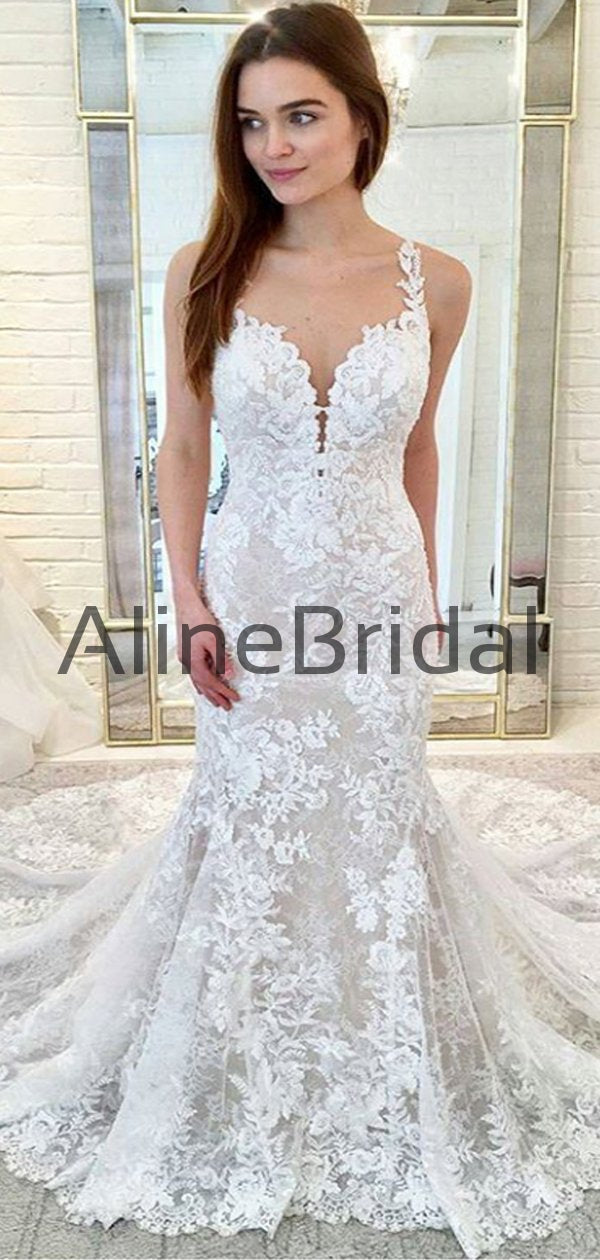wedding dress liner Gorgeous Lace Nude Lining Spaghetti Strap Mermaid Train Wedding Dresse –  AlineBridal